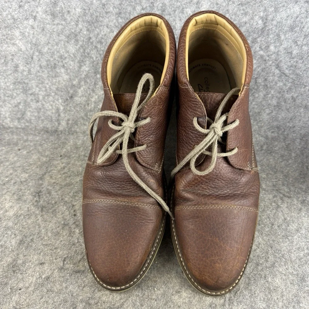 Clarks Grandin Top Chukka Boots Men's 12M Brown Leather Comfort Cap Toe Lace Up